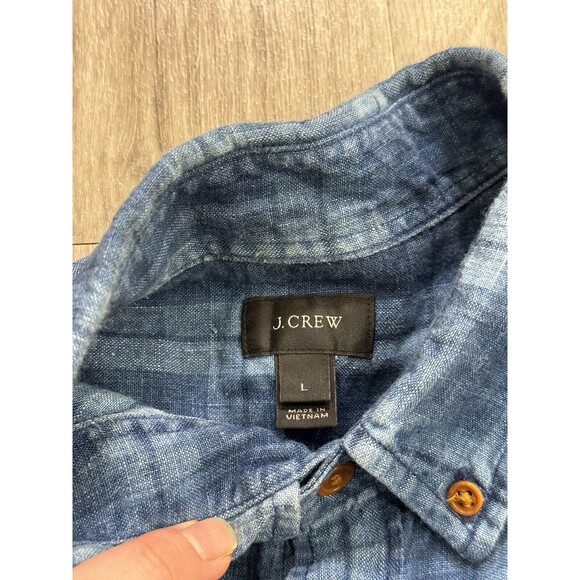 J. Crew Button Up Shirt Mens Large Blue Plaid Baird McNutt Irish Linen Classic - Picture 5 of 8